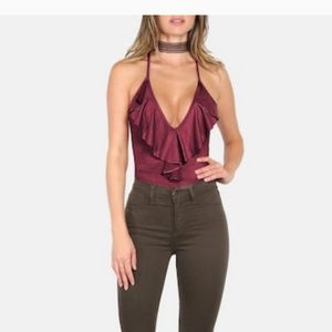 Frill Plunge Neckline Bodysuit